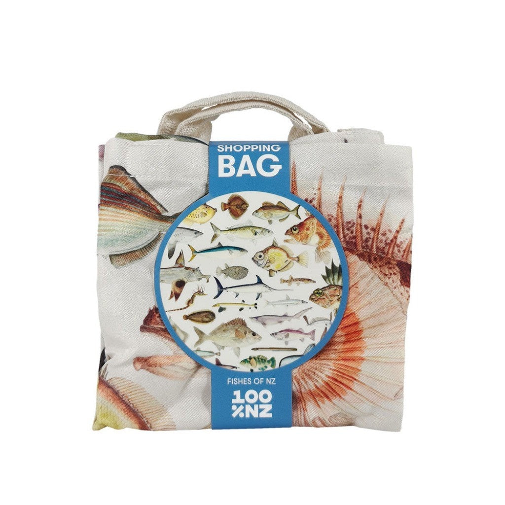 Fishes of New Zealand Shopping Bag in its pouch
