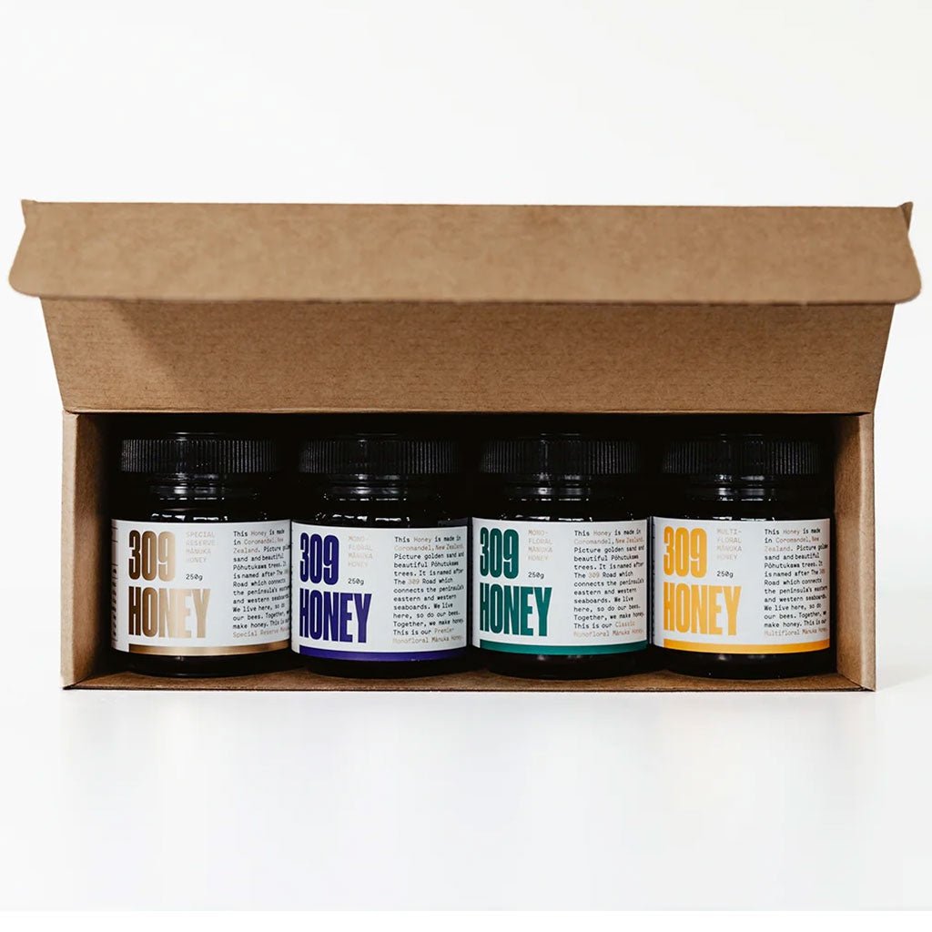 309 | Manuka Honey Variety Sampler Gift Box 4 Pack - Cove. Beach Essentials