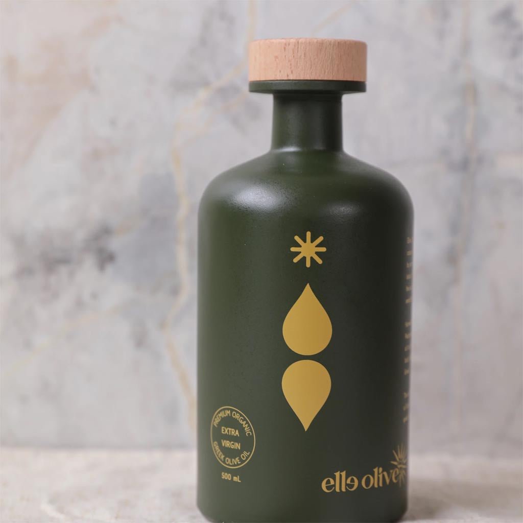 500ml Extra Virgin Greek Olive Oil - Green | Elle Olive - Cove. Beach Essentials