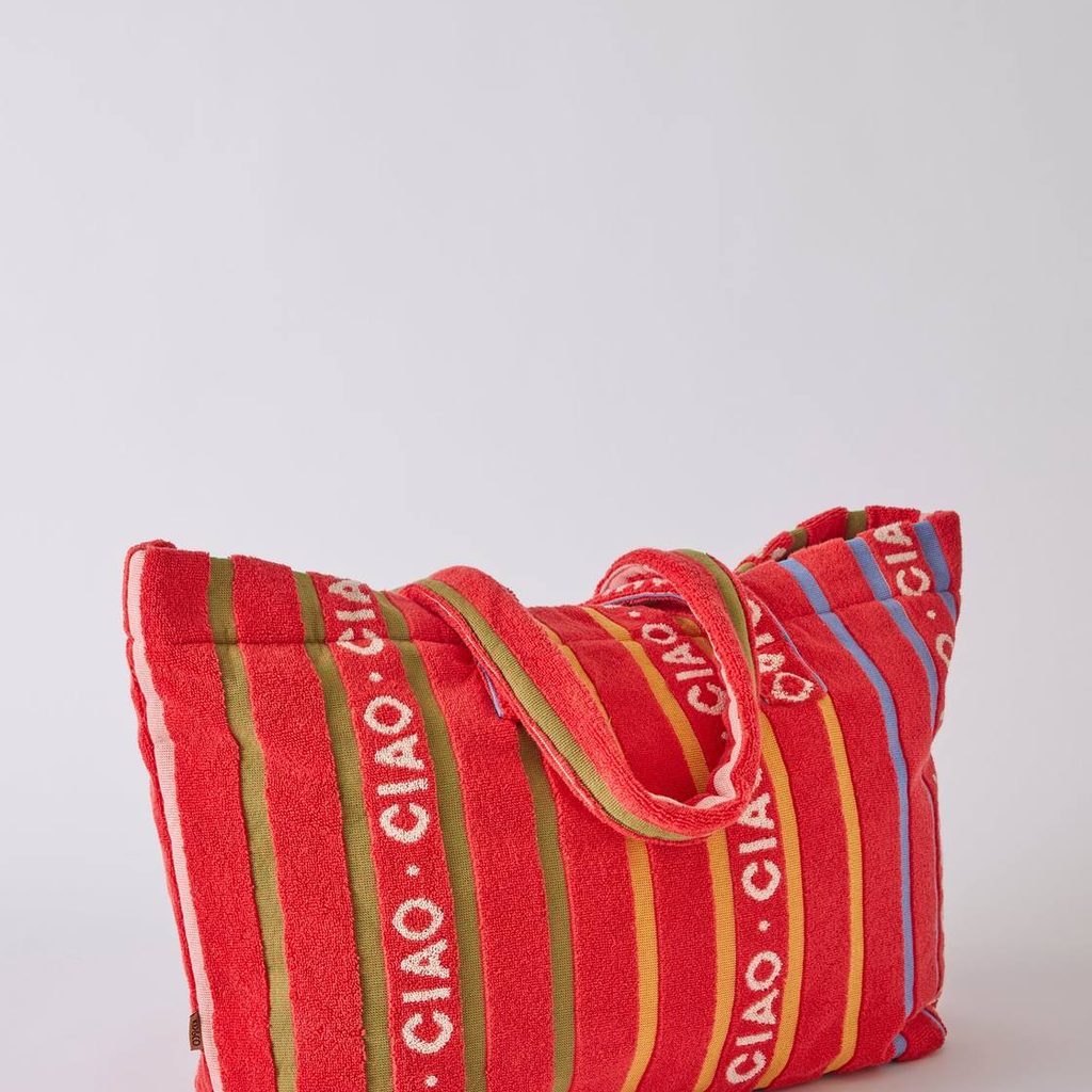 Ciao Stripe oversized beach bag on a grey background