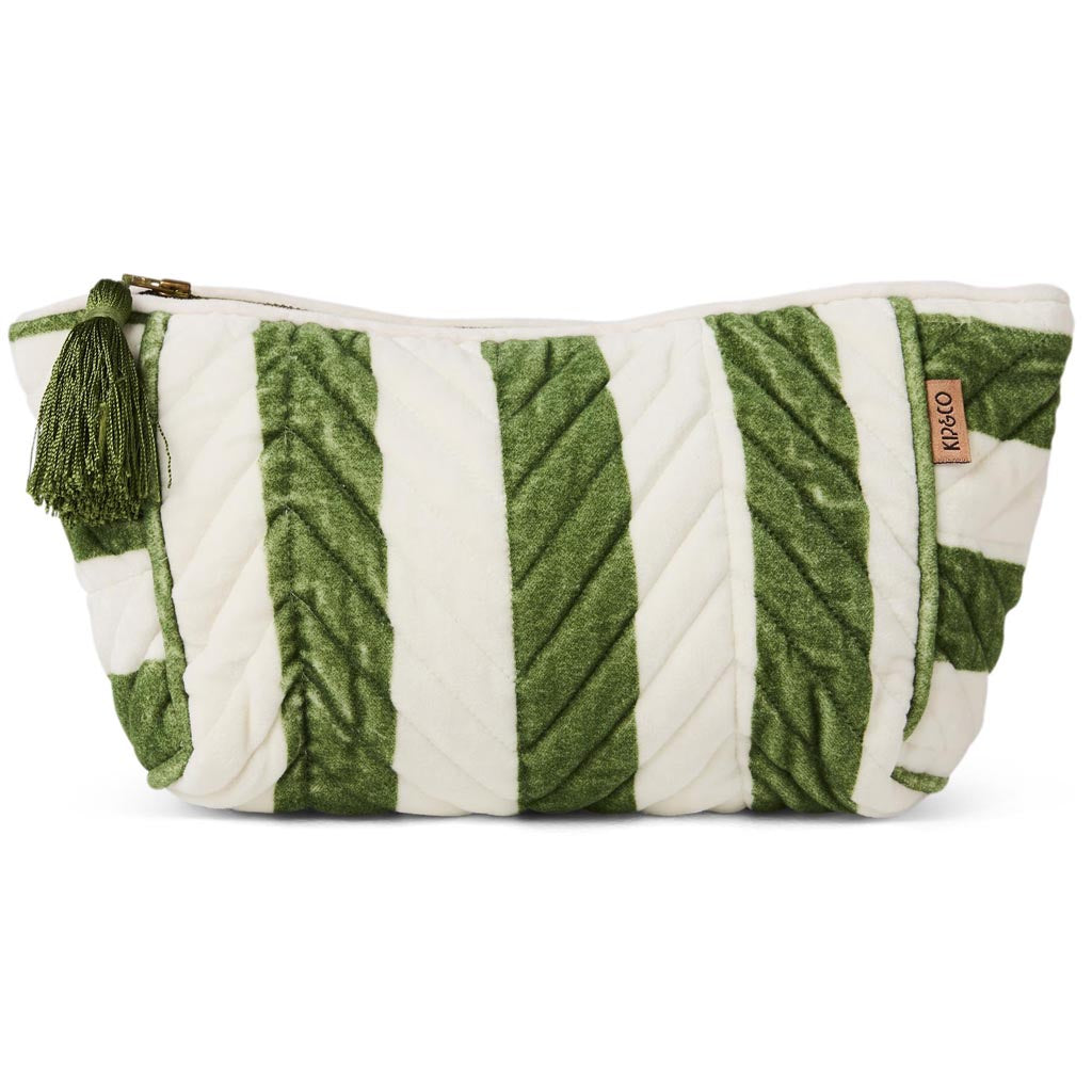 Kip & Co | Moss Stripe Velvet Toiletry Bag