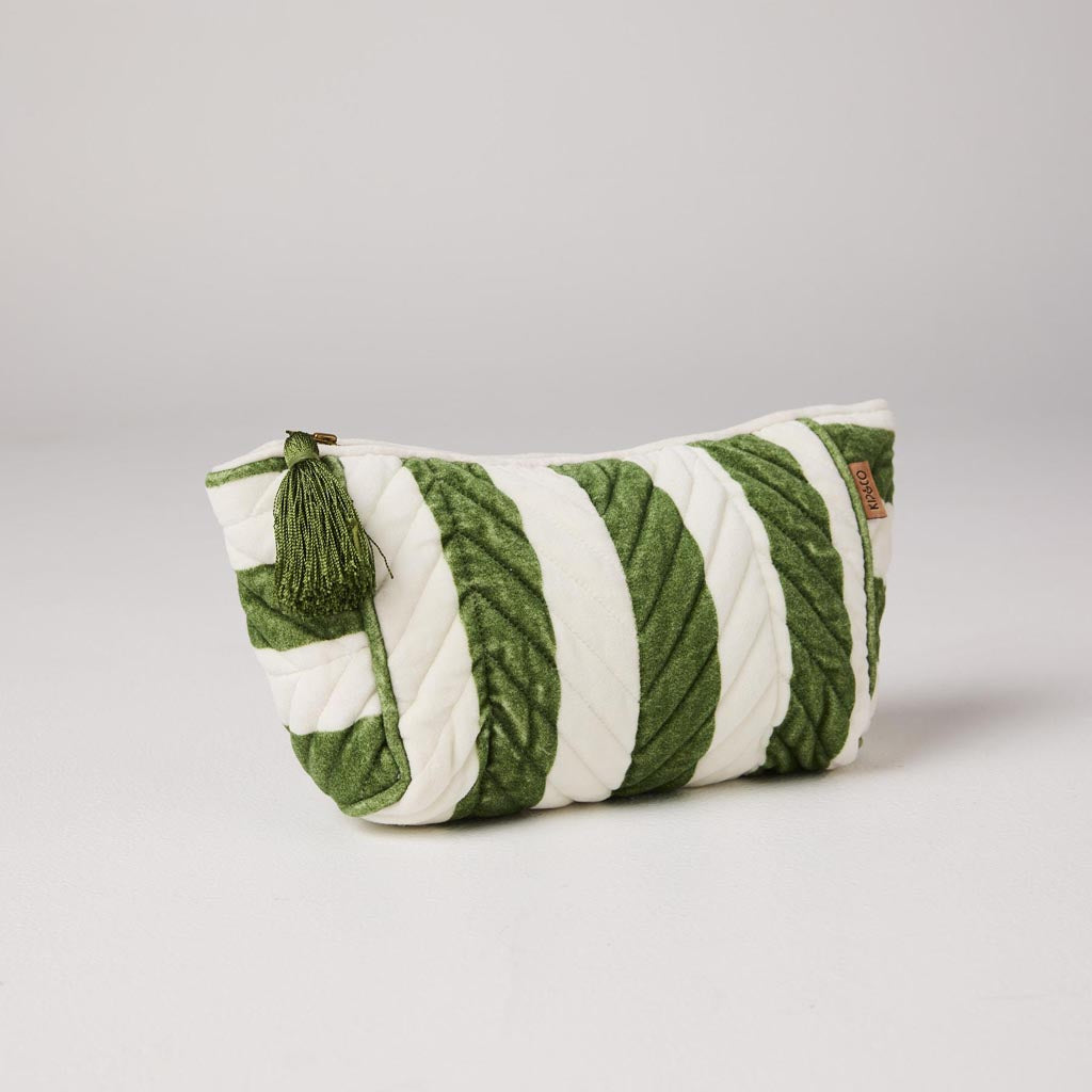 Kip & Co | Moss Stripe Velvet Toiletry Bag