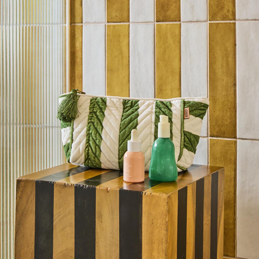 Kip & Co | Moss Stripe Velvet Toiletry Bag