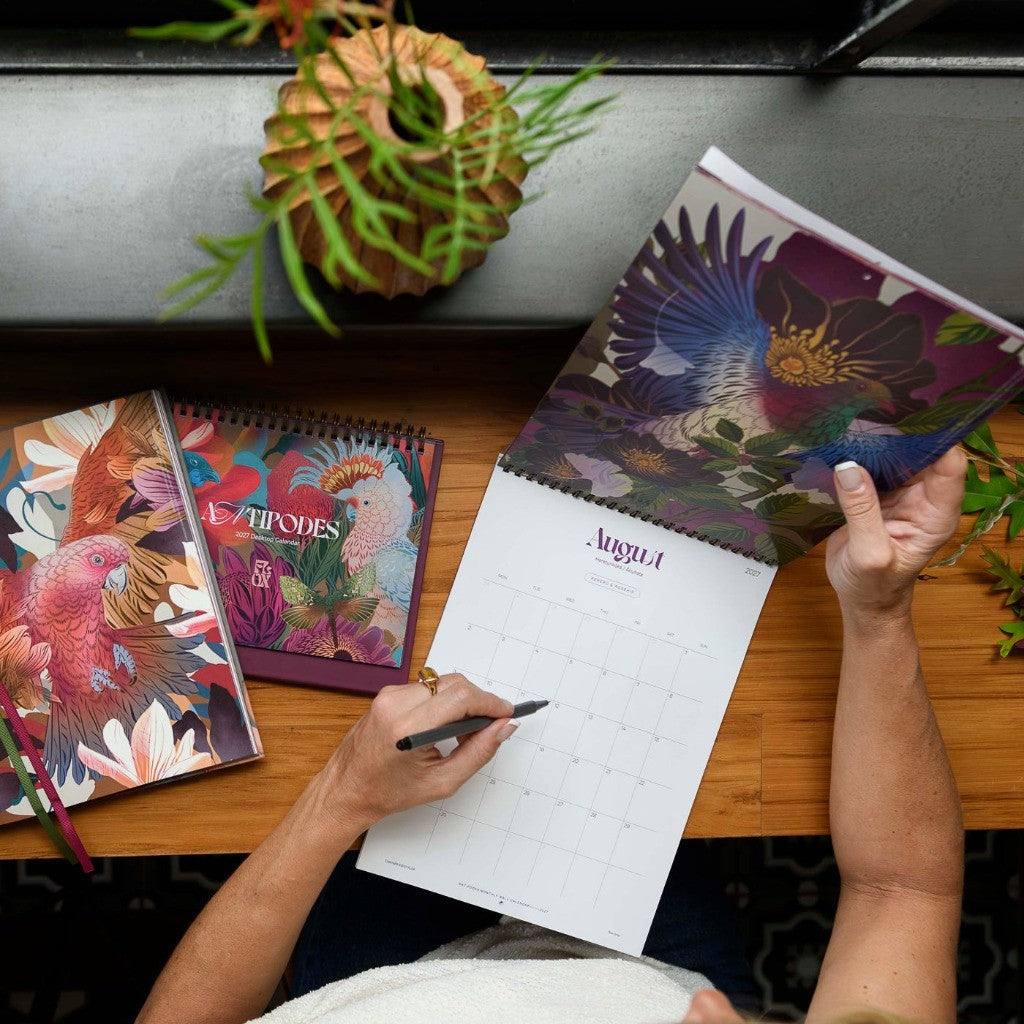 Writing on the FLOX Antipodes 2027 wall calendar