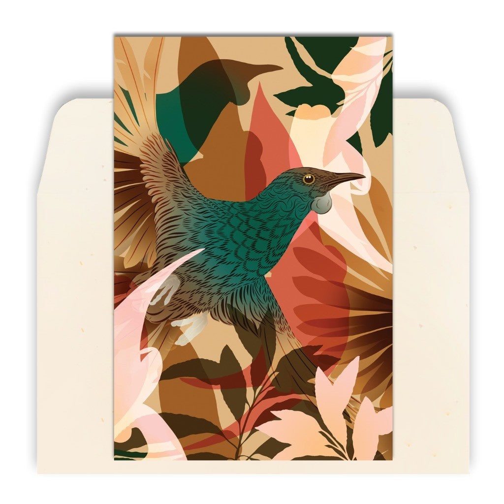 FLOX Tūī Whenua greeting card front with envelope