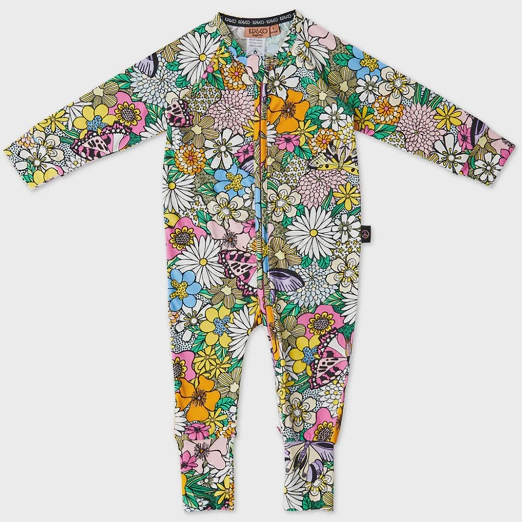 Kip & Co | Bliss Floral Organic Long Sleeve Zip Romper - Cove. Beach Essentials