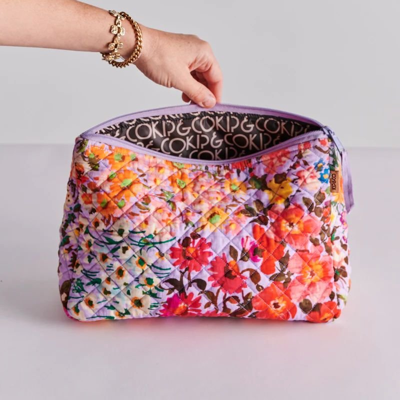 Kip & Co | Forever Floral Lilac Quilted Cotton Toiletry Purse - Cove. Beach Essentials