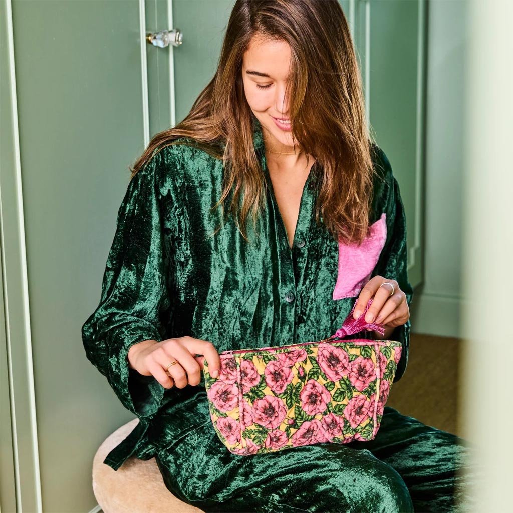 Kip & Co | Golden Peony Velvet Toiletry Bag - Cove. Beach Essentials