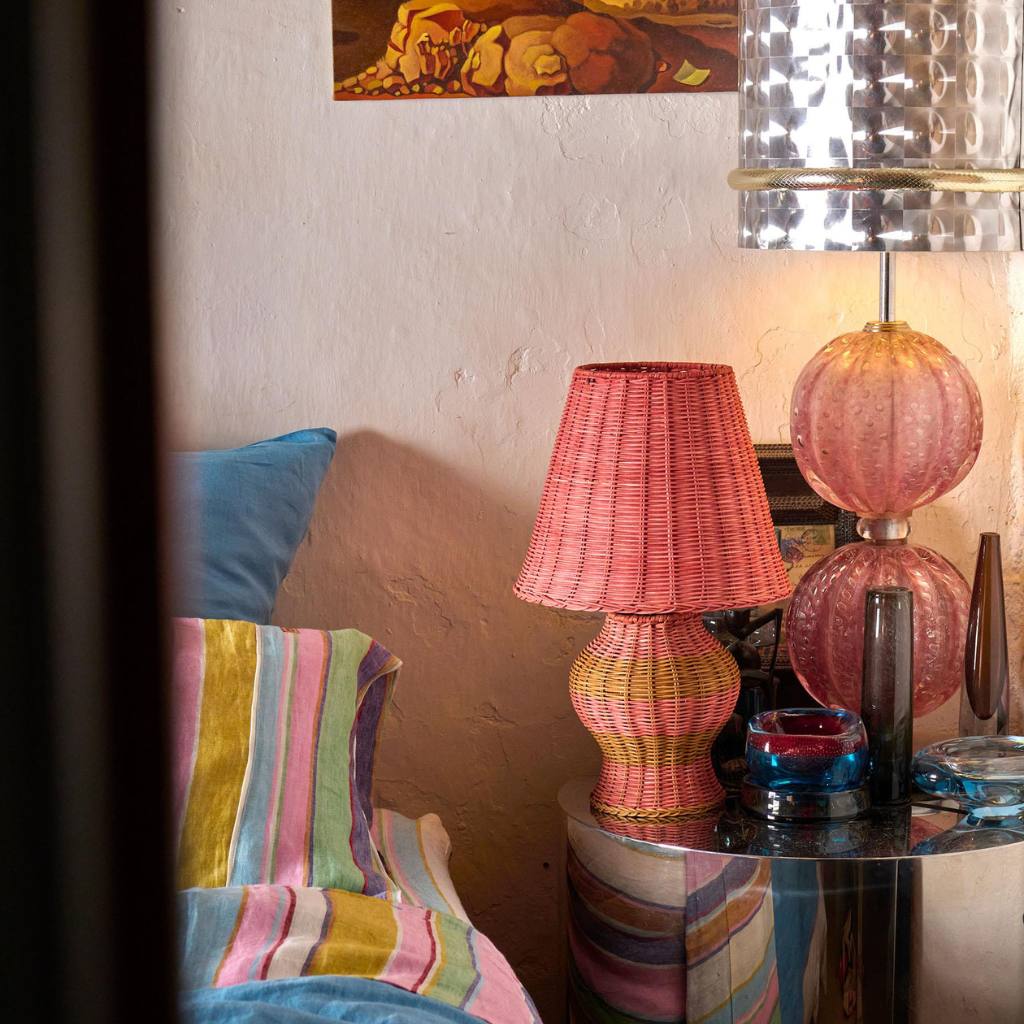 Kip & Co | Guava Stripe Le Parisian Rattan Lamp - Cove. Beach Essentials