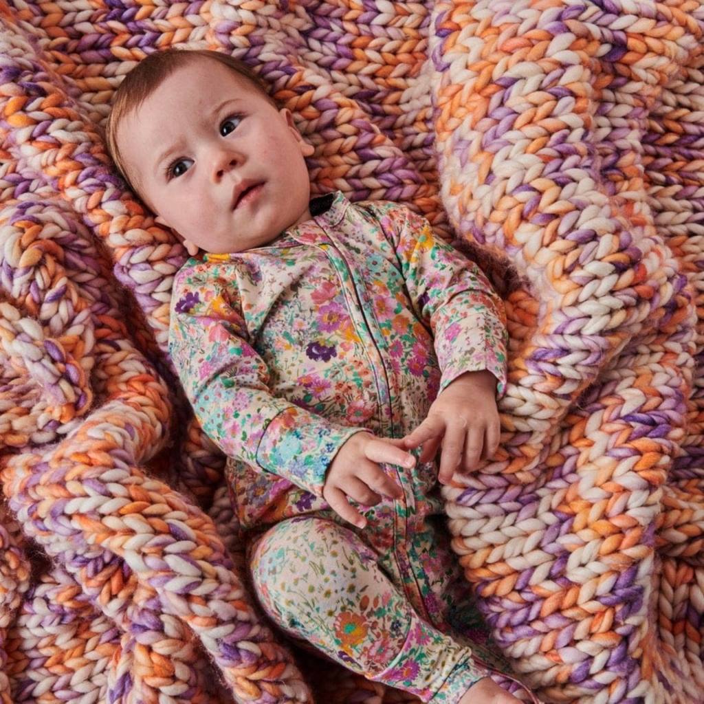 Kip & Co | Little Bit Ditsy Organic Long Sleeve Zip Romper - Cove. Beach Essentials