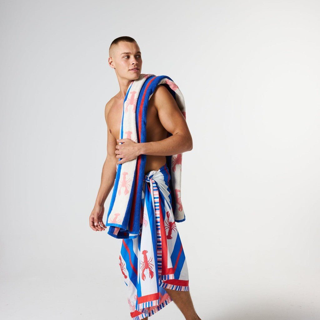 Kip & Co | Lobster Fan Club Terry Beach Towel - Cove. Beach Essentials