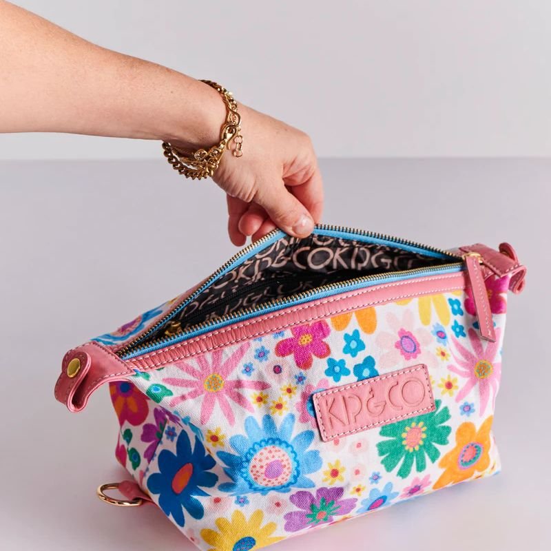 Kip & Co | Rainbow Flowers Toiletry Bag - Cove. Beach Essentials