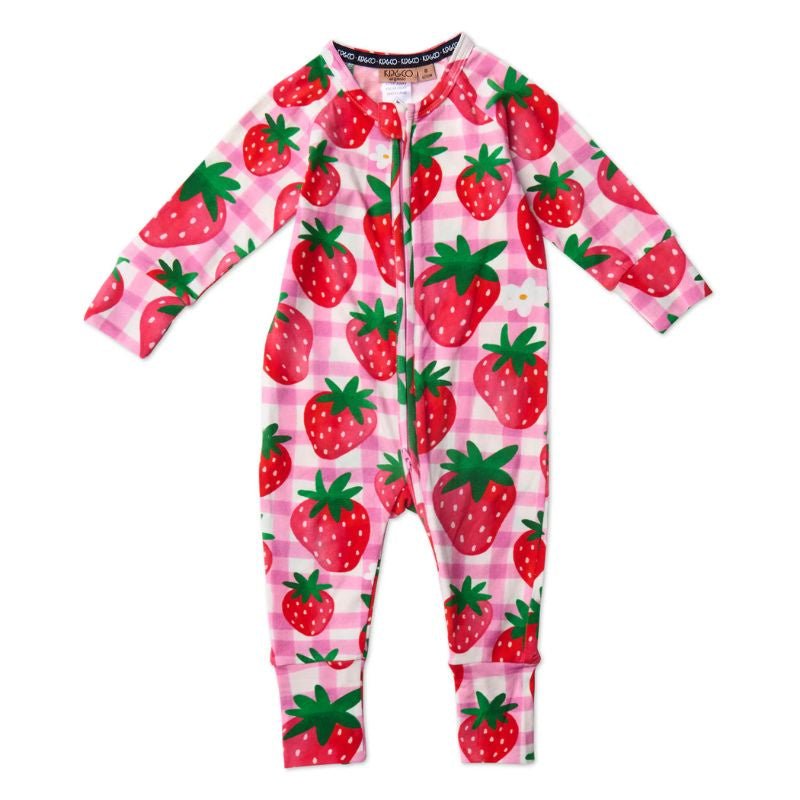 Kip & Co | Strawberry Jam Organic Long Sleeve Zip Romper - Cove. Beach Essentials