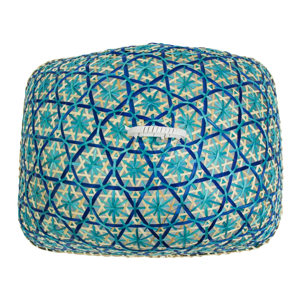 Another view of the blue woven food cover