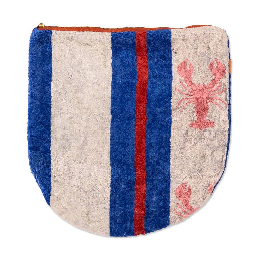 Kip & Co Lobster Fan Club terry carry all pouch with stripes and a pink lobster