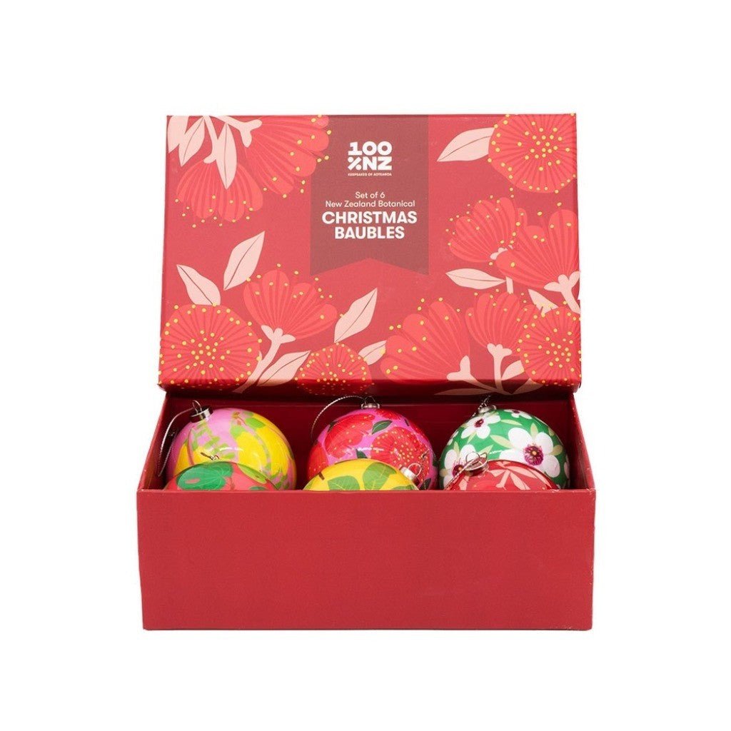 NZ Botanical Christmas Baubles - Box of 6 - Cove. Beach Essentials