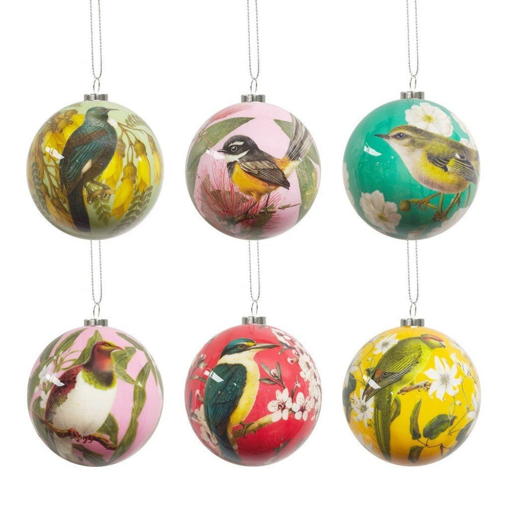 NZ Native Birds Christmas Baubles - Box of 6 - Cove. Beach Essentials