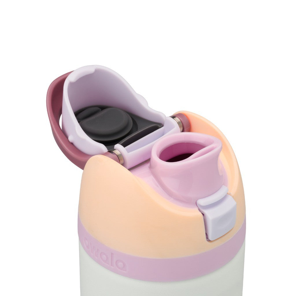 Owala FreeSip Water Bottle 710ml Coastal Mist lid open, showing the FreeSip spout