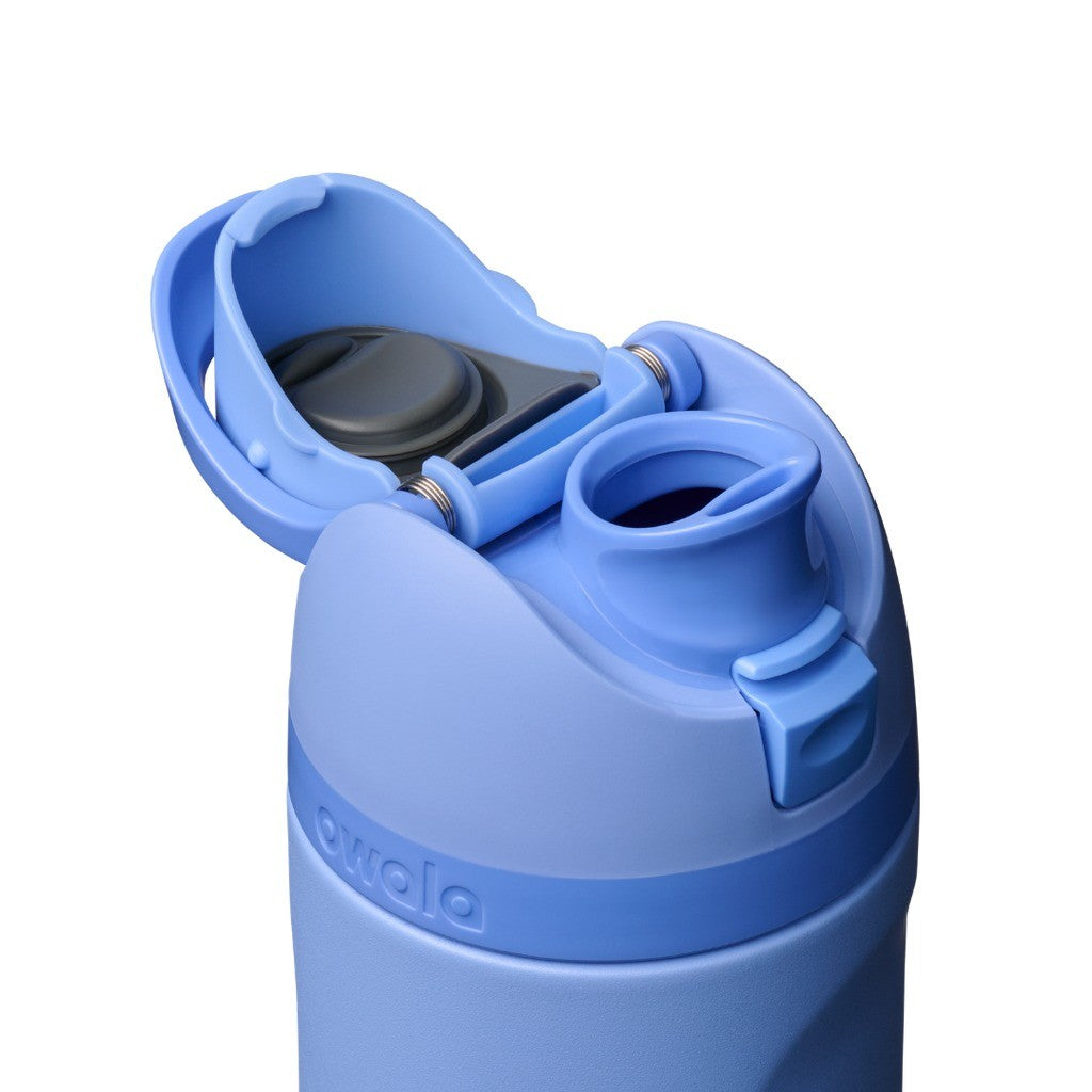 Owala FreeSip Water Bottle 710ml Out Of The Blue lid open, showing the FreeSip spout