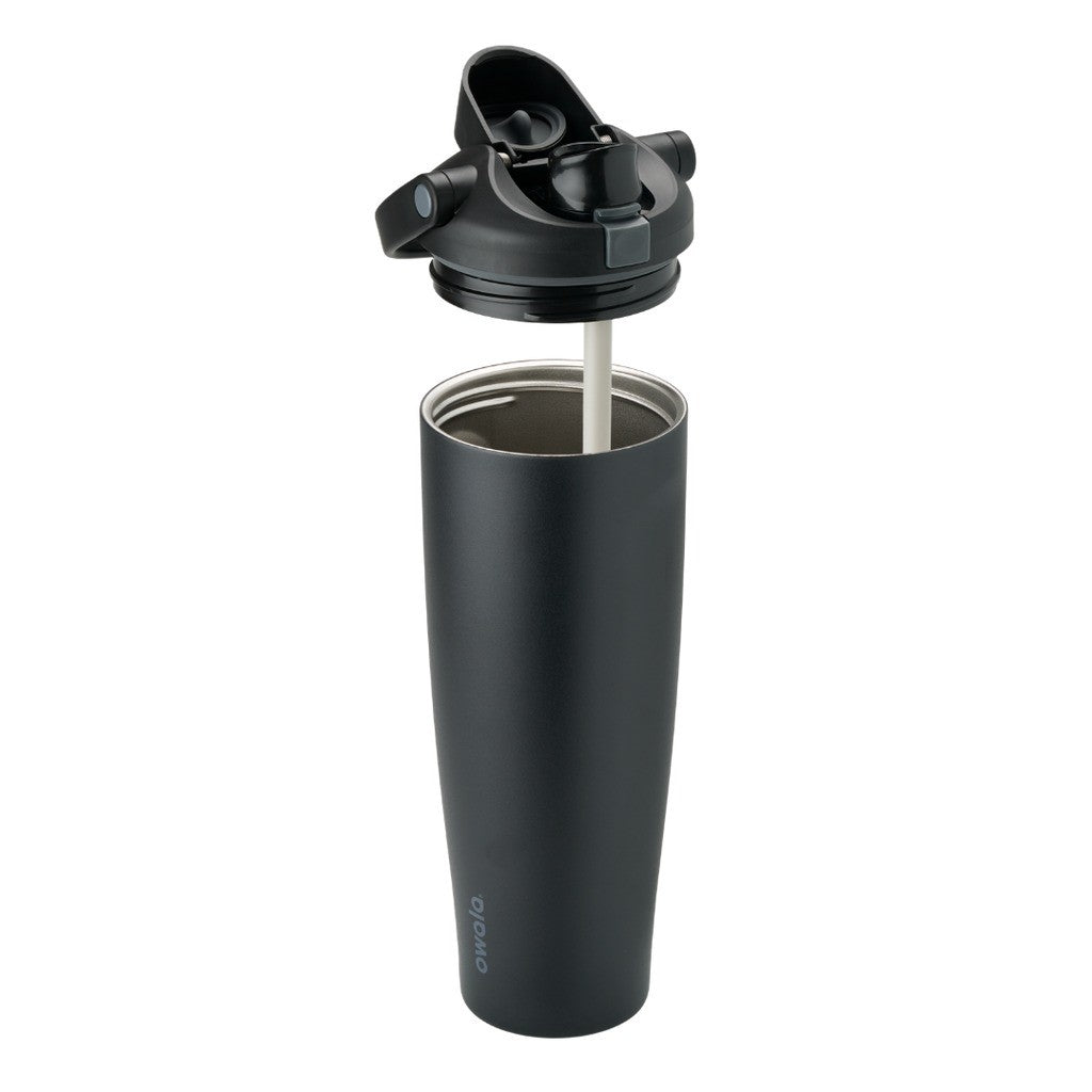 Owala FreeSip Sway Water Bottle 1185ml Very, Very Dark with the lid and straw parts separated