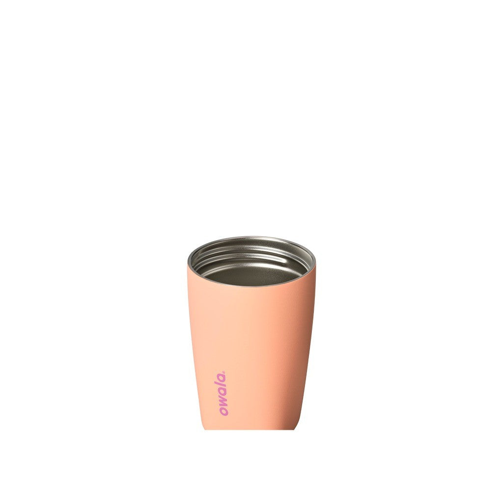 Owala SmoothSip Slider Travel Mug 355ml Peachy Keen slider lid close-up
