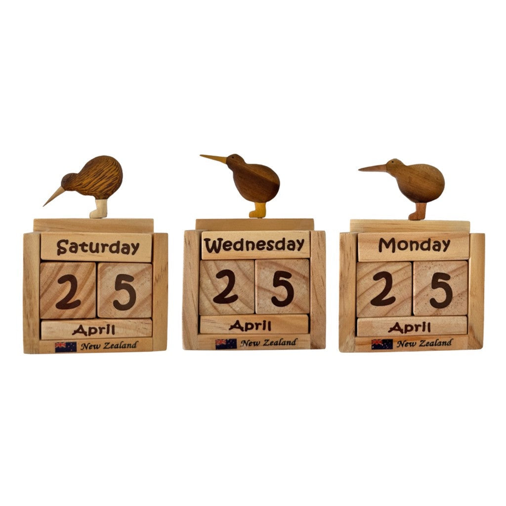 Three wooden kiwi perpetual calendars