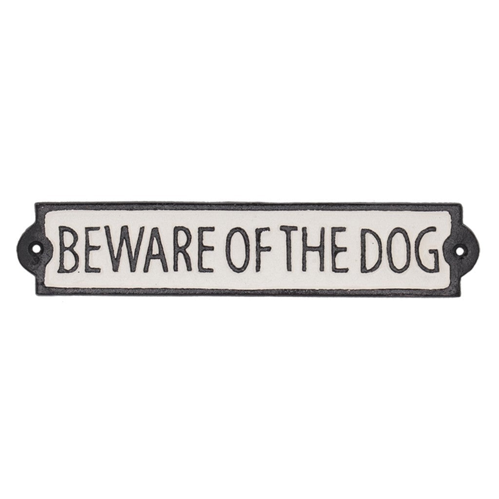 Cast iron Beware of the Dog sign on white