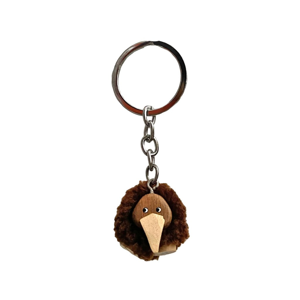 Brown pompom kiwi keyring