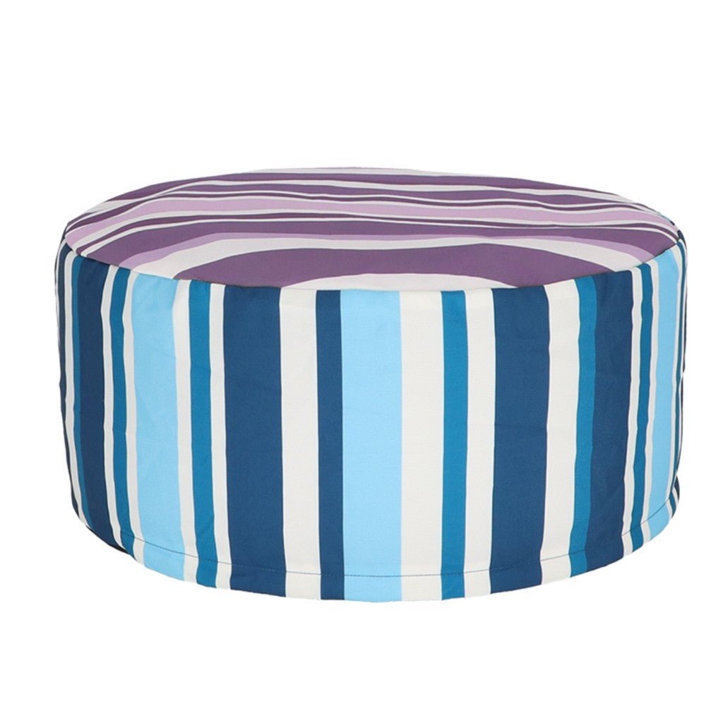 Parnell & Co | Striped Outdoor Pouffe Blue - Cove. Beach Essentials