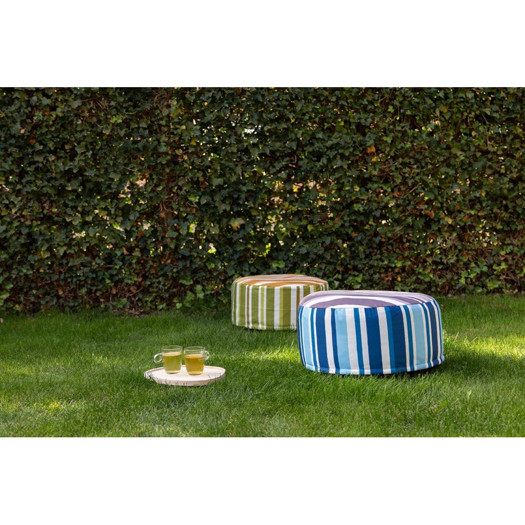 Parnell & Co | Striped Outdoor Pouffe Blue - Cove. Beach Essentials