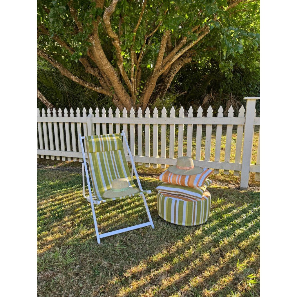 Parnell & Co | Striped Outdoor Pouffe Green - Cove. Beach Essentials