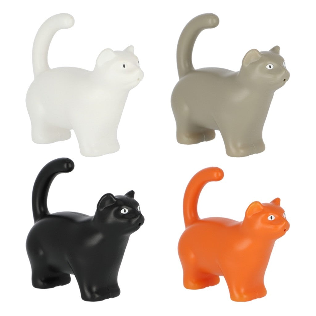 Cat watering cans in white, grey, black and orange