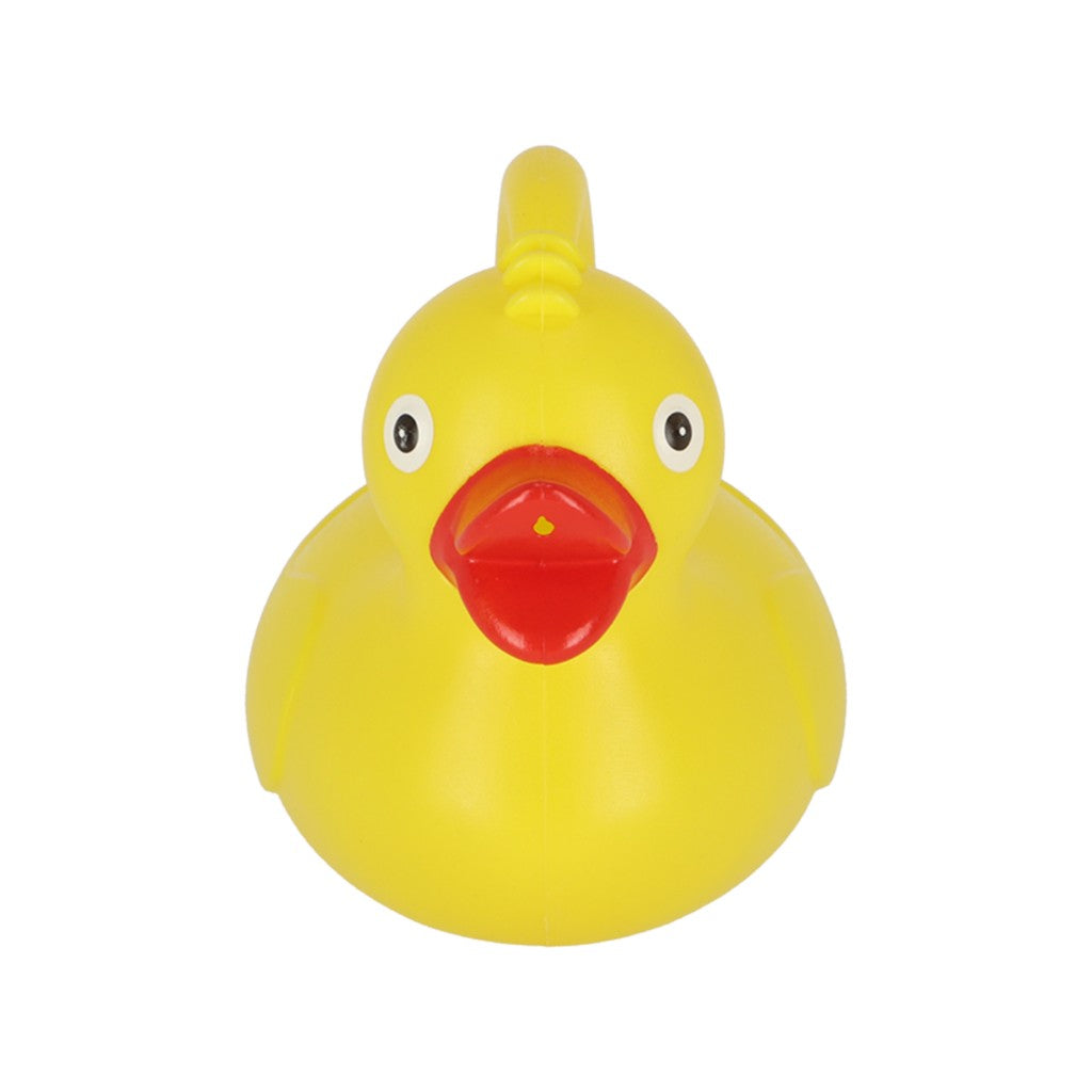 Yellow duck watering can, front view