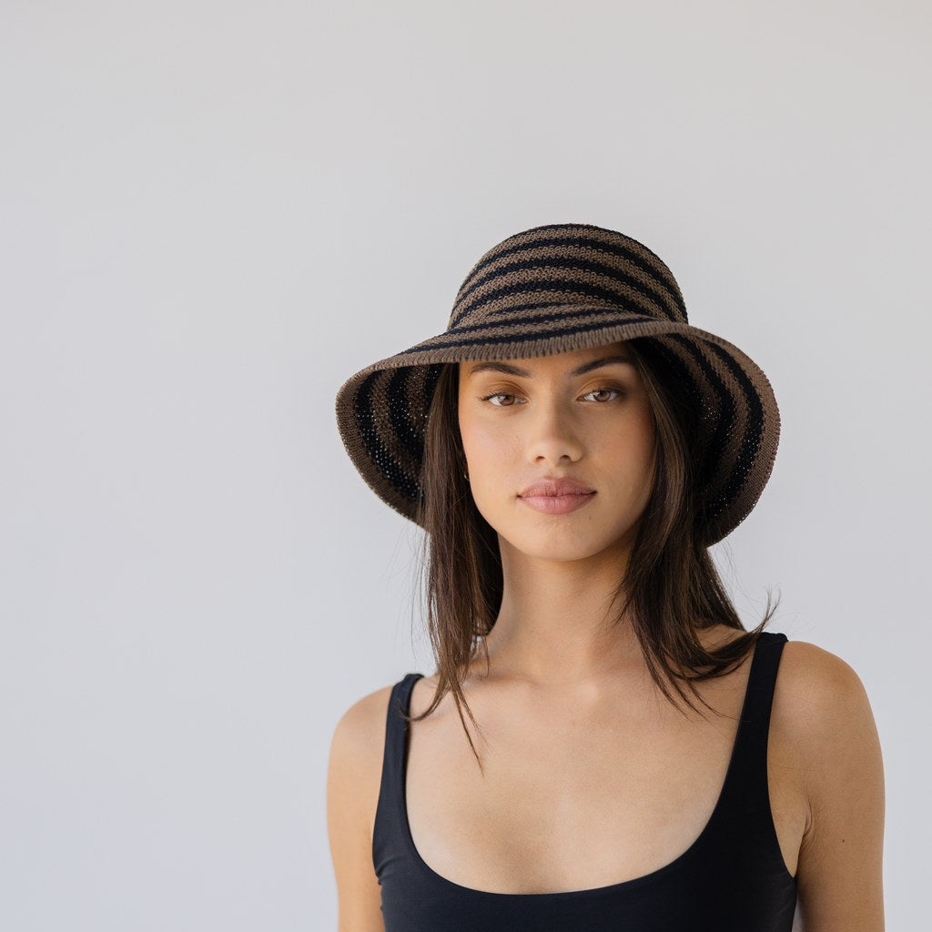 SOPHIE | Travelling Hat Stripes - Cocoa w Black - Cove. Beach Essentials