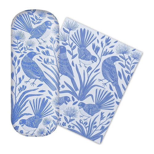 100% New Zealand Birdsong Blues glasses case and lens cloth
