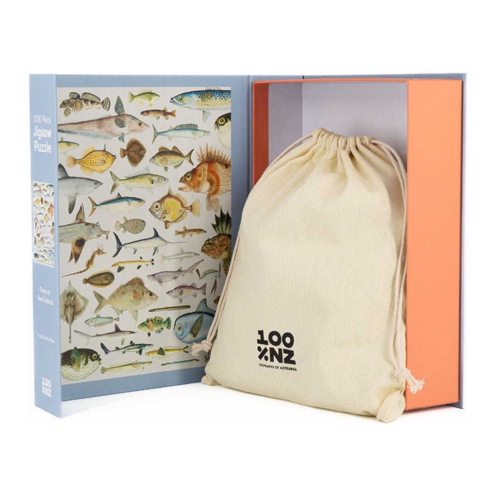 100% New Zealand Fishes of NZ 1000 piece jigsaw puzzle box