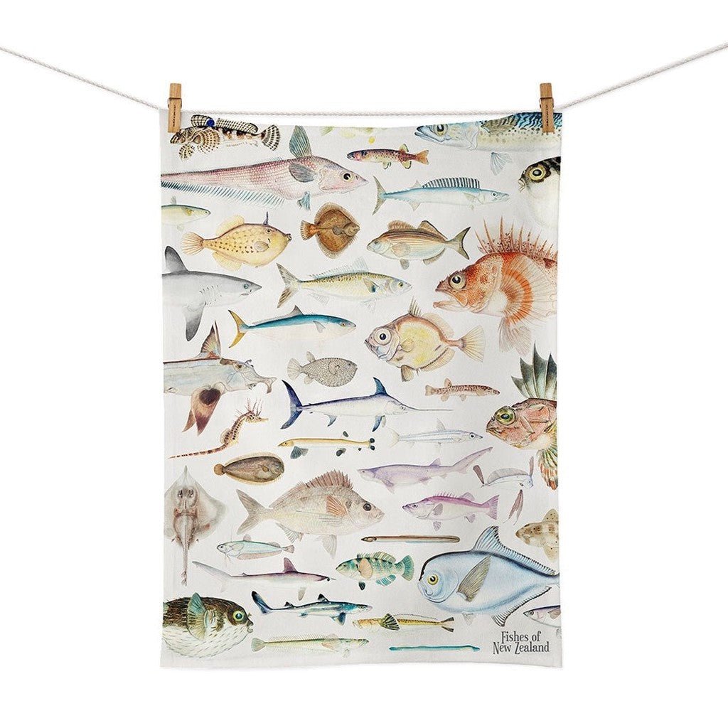 100% New Zealand Fishes of NZ Tea Towel - Cove. Beach Essentials