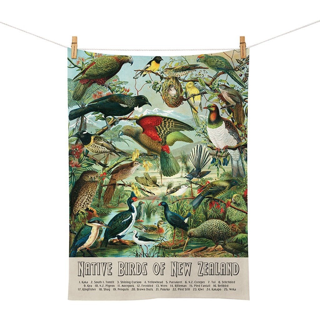 100% New Zealand Native Birds of NZ Tea Towel - Cove. Beach Essentials