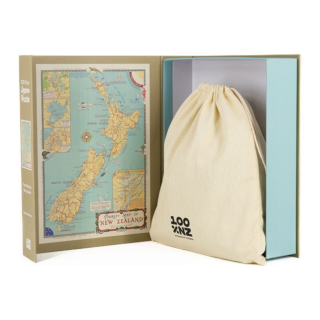 100% New Zealand Tourist Map of NZ 1000 piece jigsaw puzzle box