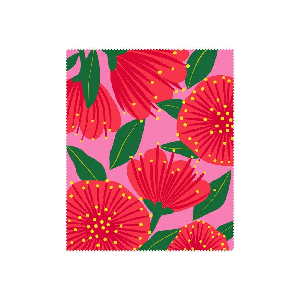 Bright Botanical Pink Pohutukawa Lens Cloth design