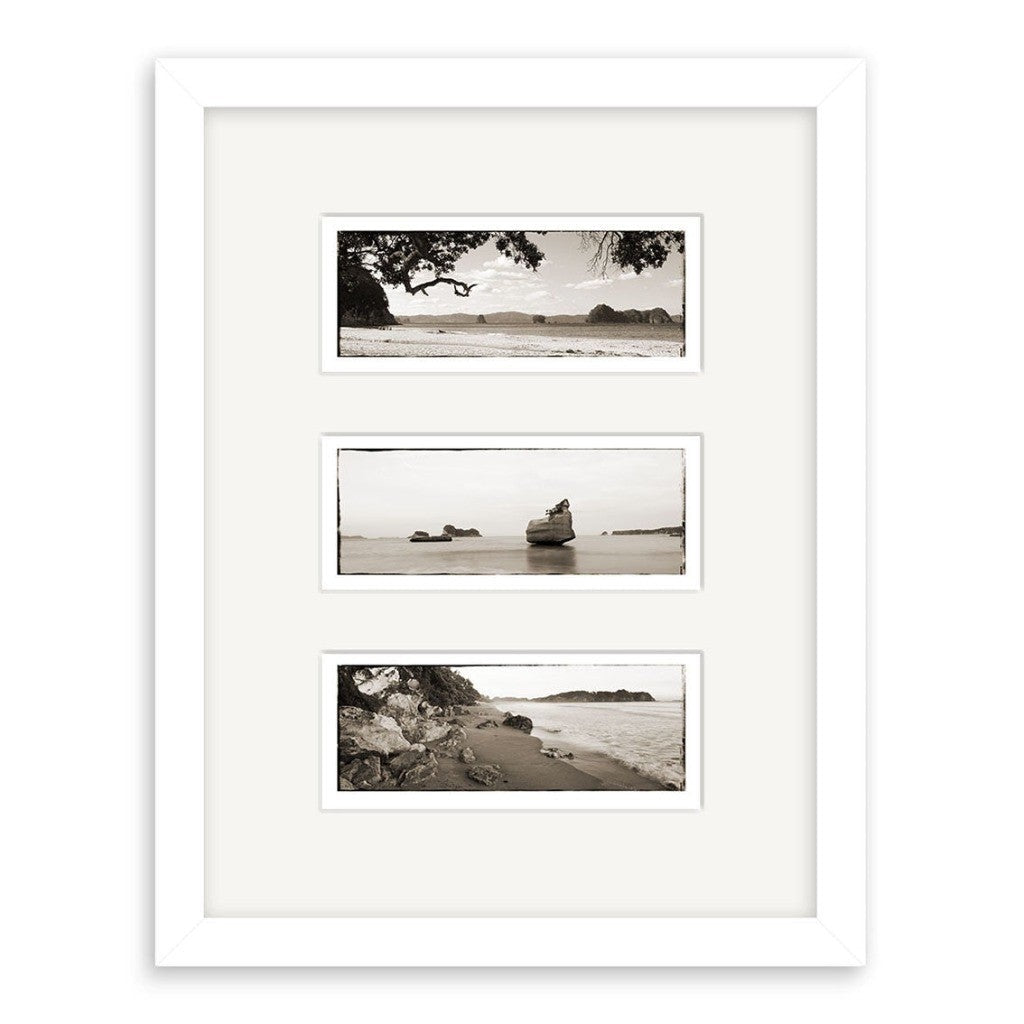 Coromandel Triptych photographic print in a white frame