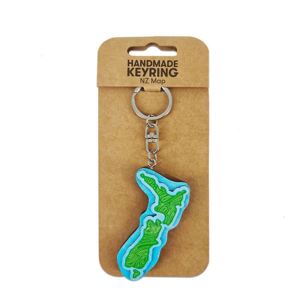 NZ Map Keyring on its backing card