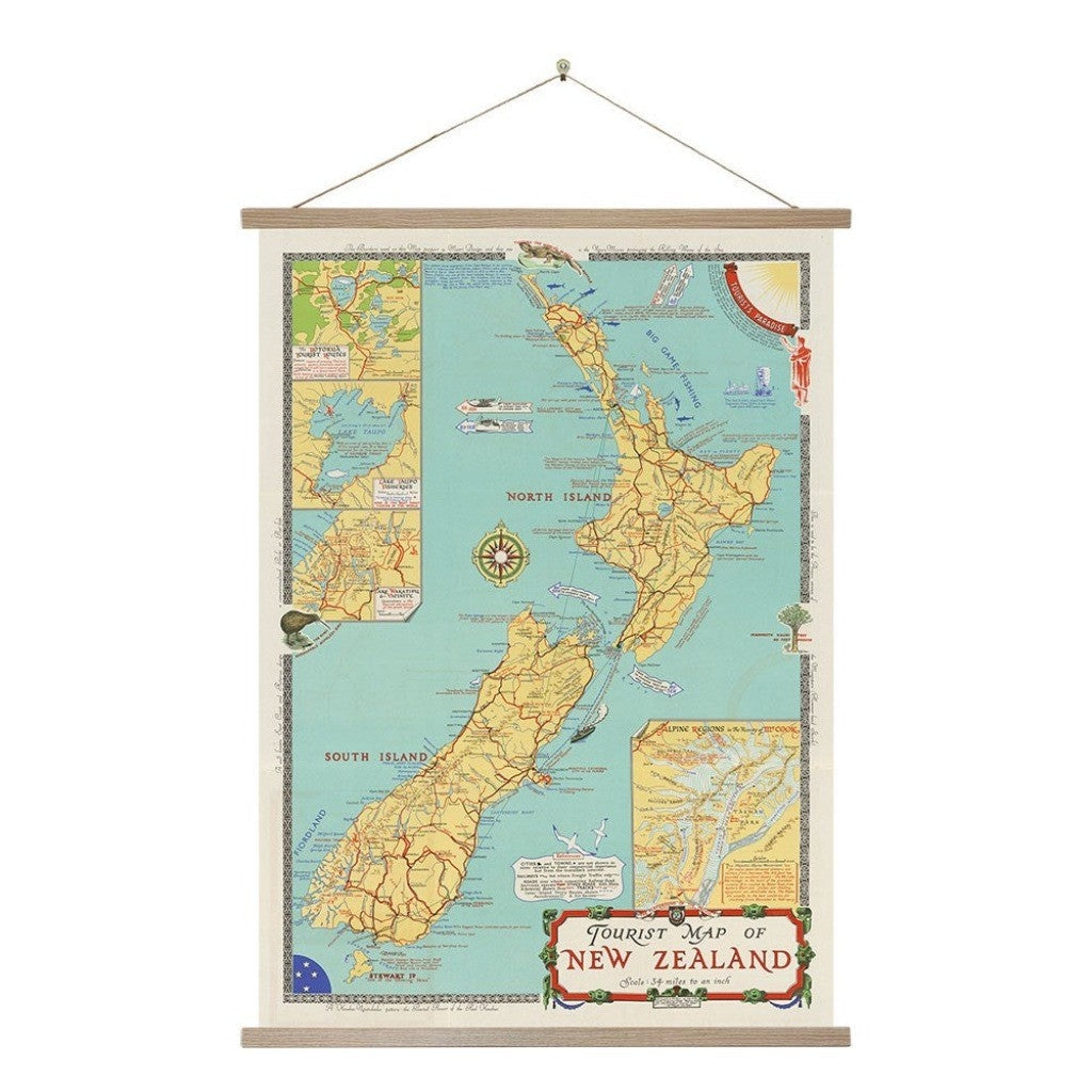 Tourist Map of NZ Wall Chart hanging