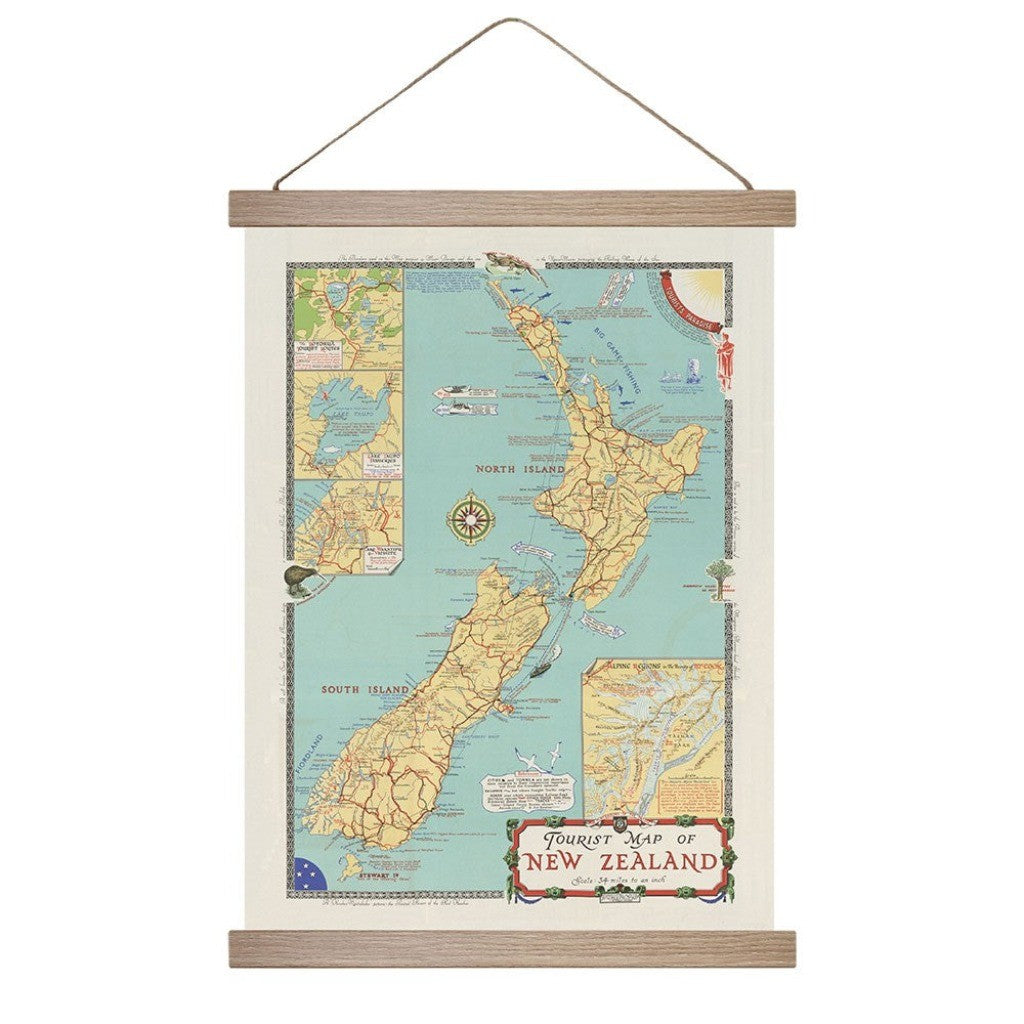 Tourist Map of NZ Wall Chart on white