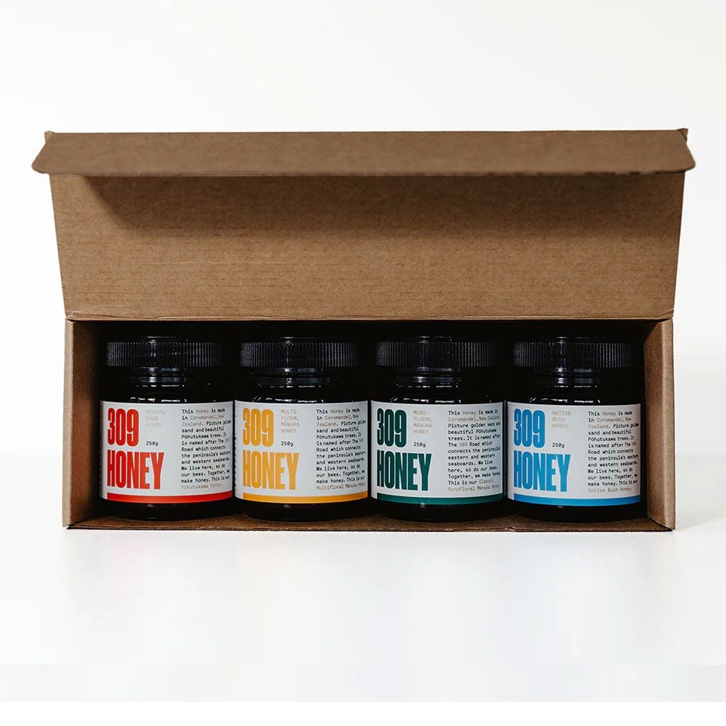309 | Honey Variety Sampler Gift Box 4 Pack - Cove. Beach Essentials