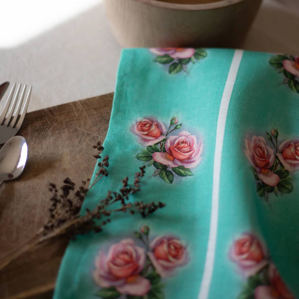 Ali Davies | Tea Towel - Vintage Rose Kitchen Green