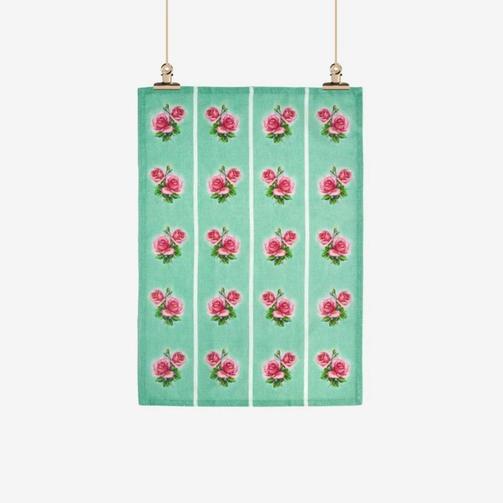Ali Davies | Tea Towel - Vintage Rose Kitchen Green