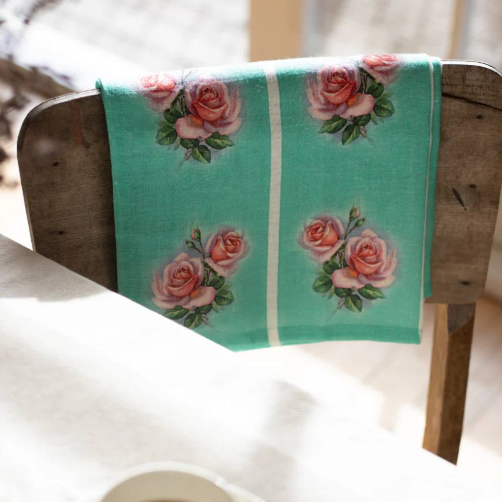 Ali Davies | Tea Towel - Vintage Rose Kitchen Green