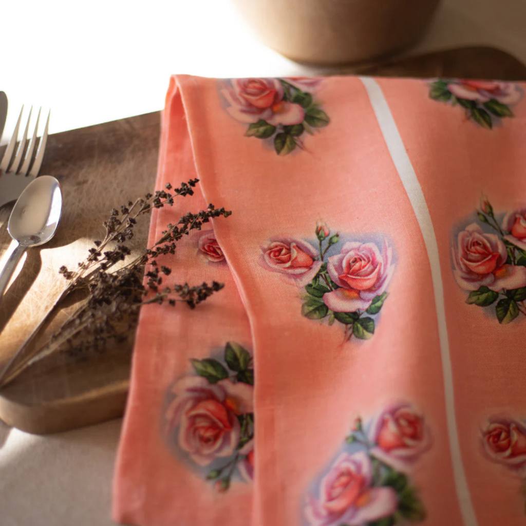 Ali Davies | Tea Towel - Vintage Rose Pink Gerbera