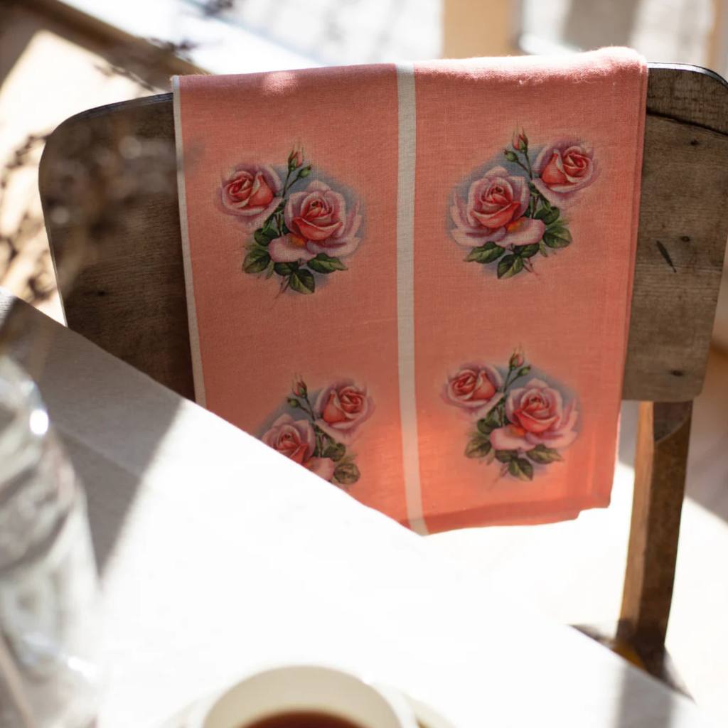 Ali Davies | Tea Towel - Vintage Rose Pink Gerbera